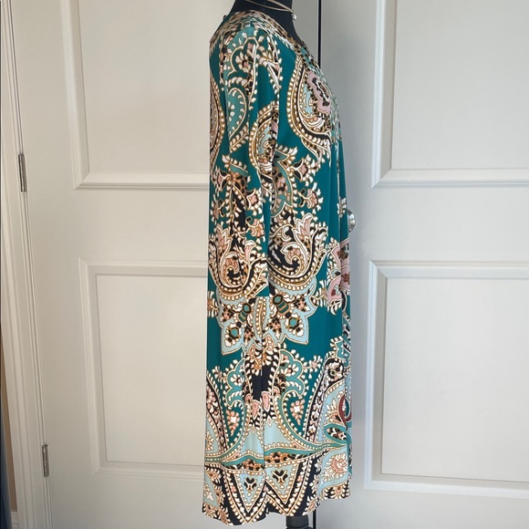 Chico’s Teal V-Neck Midi Dress - Elegant Patterned Size 1 (8-10) - Picture 5 of 7
